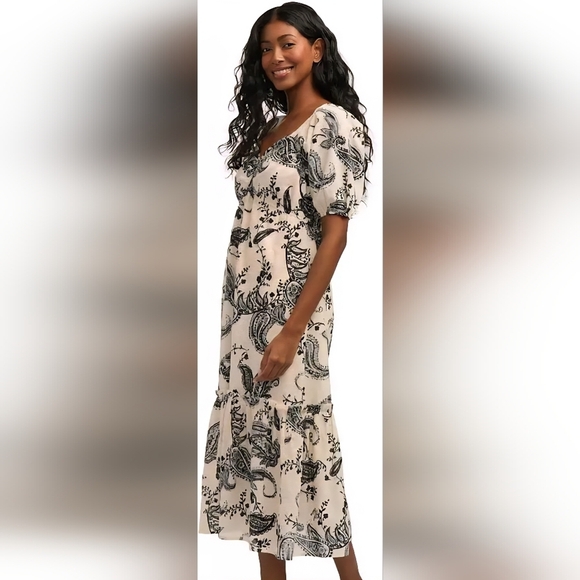 Mexx Voile Cream/Black Floral 100% Cotton Peasant Dress - Picture 3 of 10